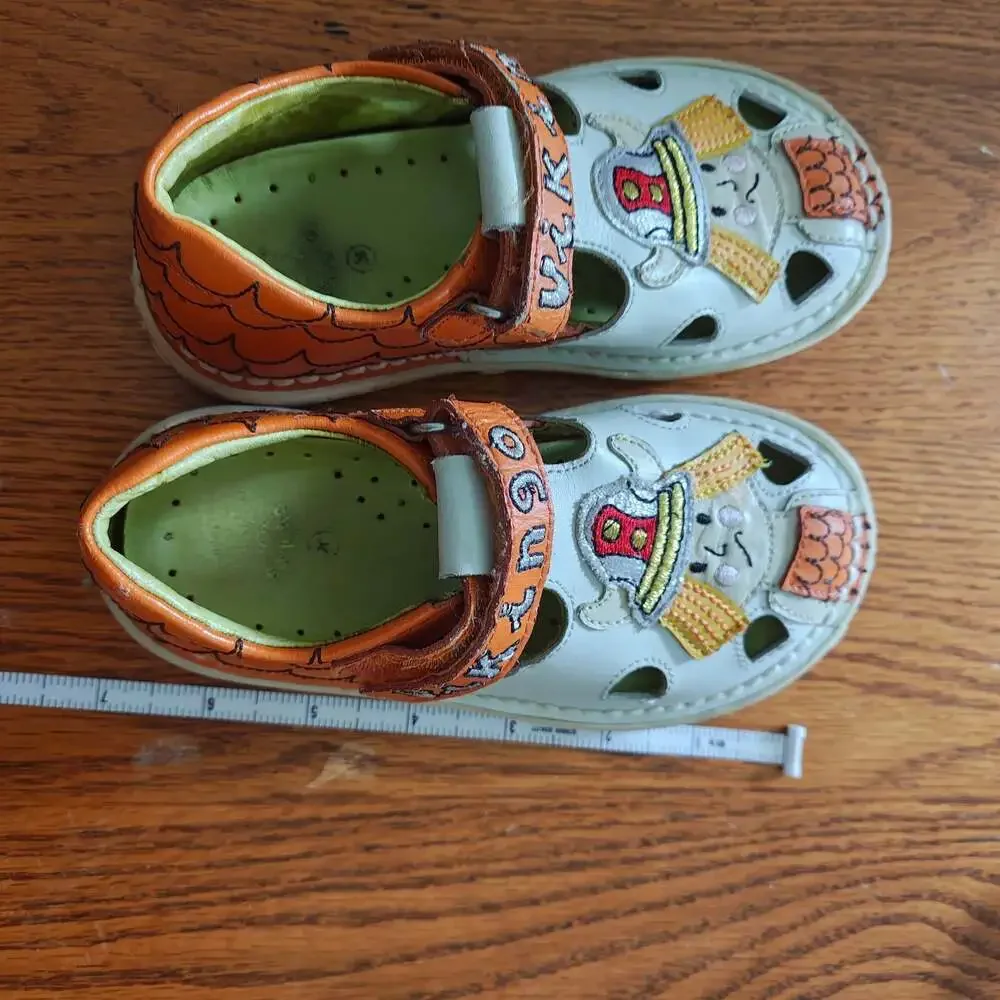 Garvalin Toddler Boys Viking Leather Sandals EU 25 US 8.5 Orange White Closed To